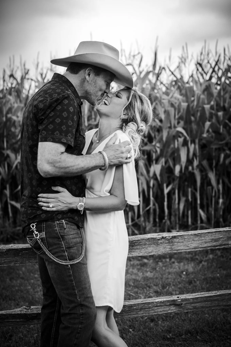 Bride and groom in a Wisconsin cornfield