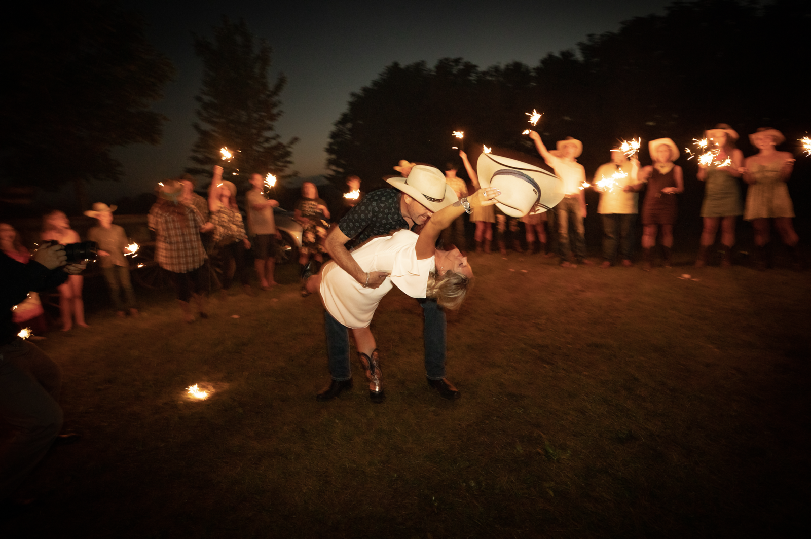 Sparkler send-off at a Midwest reception